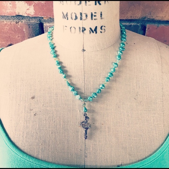 Handmade Ballerina in Aqua Nutcracker Christmas Necklace - Picture 7 of 12
